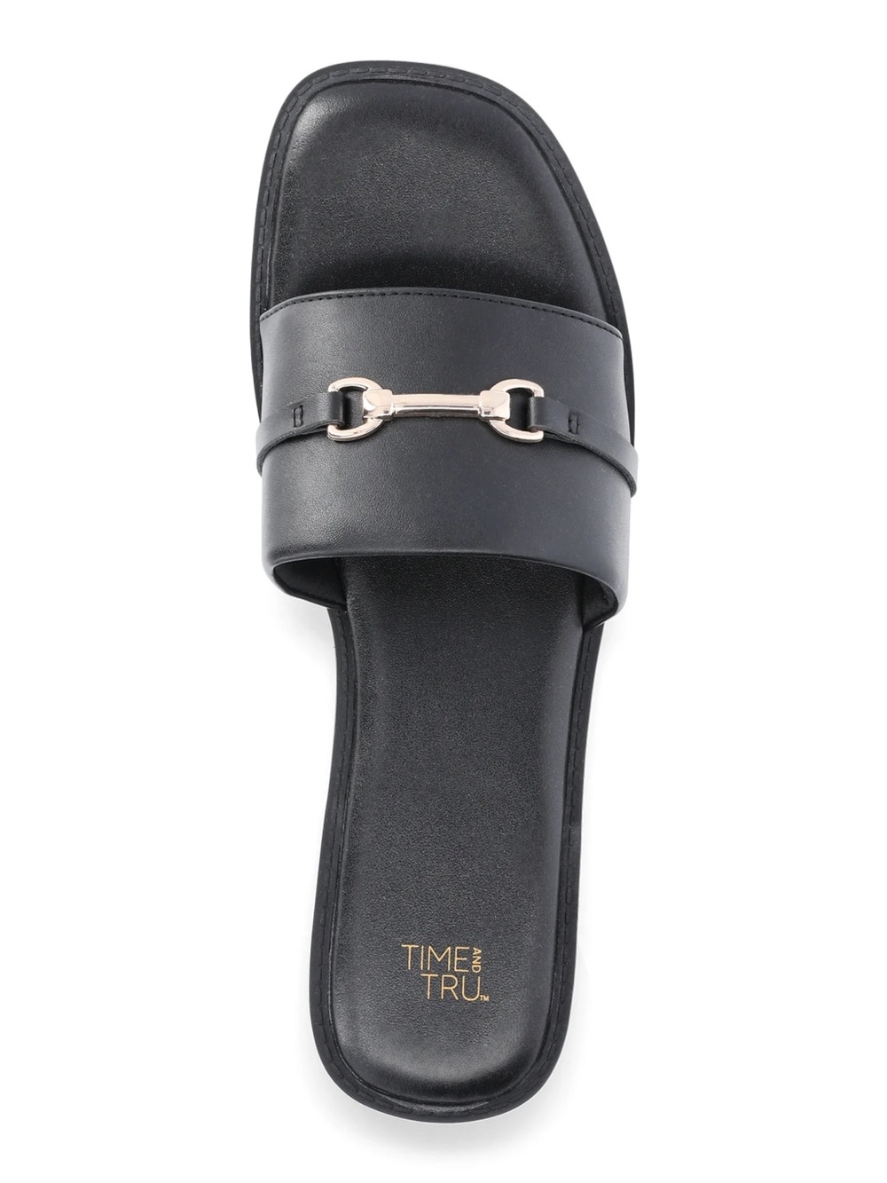 NWT 8.5 Time and Tru Black Slide Mules with Gold Horsebit
